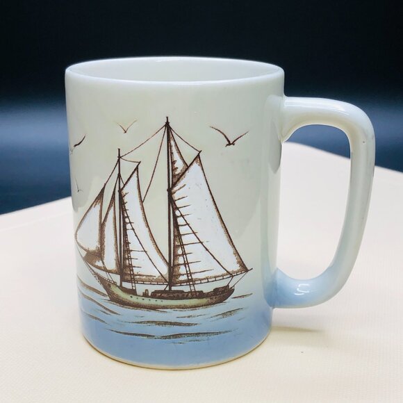 Vintage Otagiri Maritimes Sailboat Coffee Mug: 80s Nautical Coastal Drinkware - Picture 2 of 11